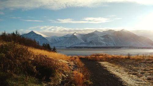 Scenic view of mountains against sky