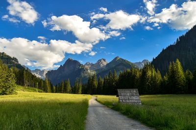 Scenic view of road by mountains against sky