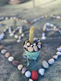 High angle view of stones on table