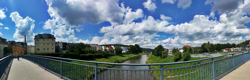 Built structures against cloudy sky