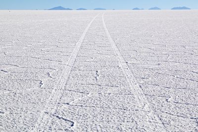 Tire tracks at salar de uyuni