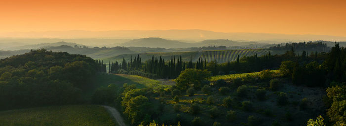 Scenic view of landscape against sky during sunset