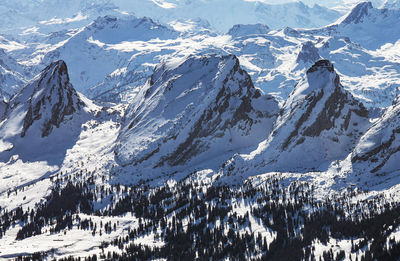 Scenic view of snow covered mountains