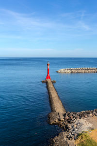 Scenic view of sea against blue sky