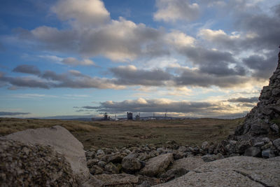 Scenic view of land against sky