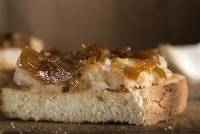 Close-up of mashed beans on bread