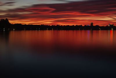 Scenic view of lake against sky during sunset