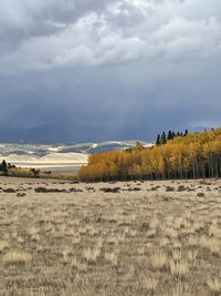 Scenic view of land against sky