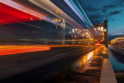 Light trails on road at night