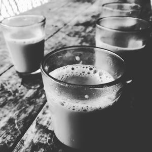 Close-up of beer in glass on table