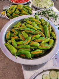 High angle view of vegetables in bowl on table