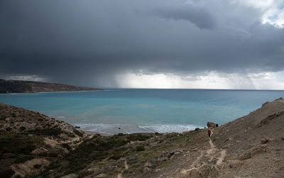 Stormy sky with dramatic clouds and sea. stormy weather at the ocean