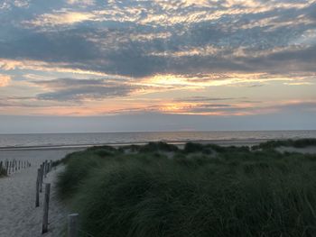 Scenic view of sea against sky during sunset