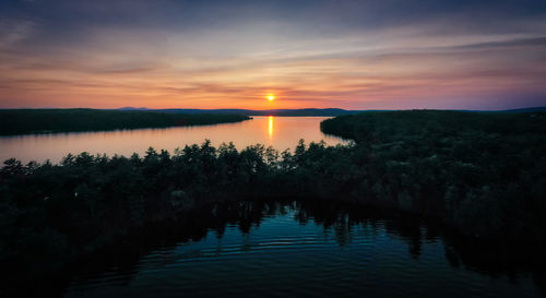 Scenic view of lake against sky during sunset