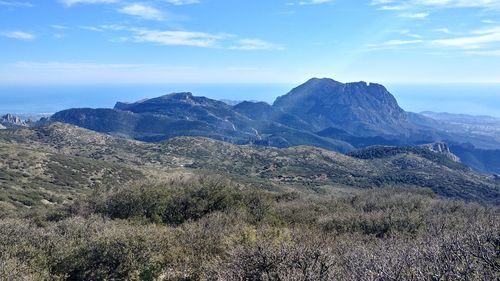 Scenic view of mountains against sky