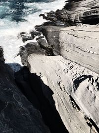 High angle view of rocks on beach
