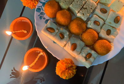 High angle view of food on table