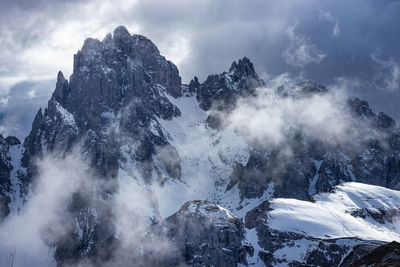 Snow covered mountains against sky