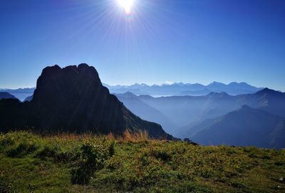 Scenic view of mountains against clear sky