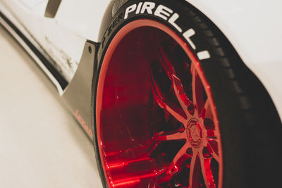 High angle view of red vintage car