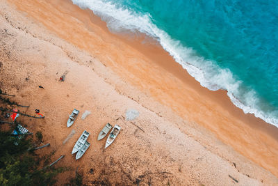 High angle view of boat on beach