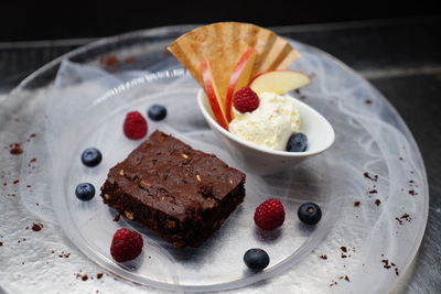 Close-up of cake served on plate