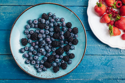 High angle view of breakfast on table