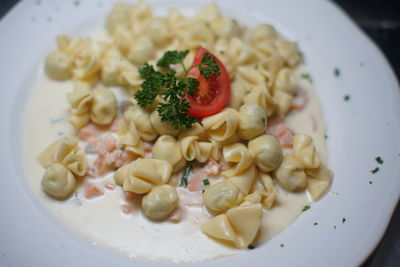 High angle view of pasta in plate