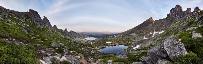 Panoramic view of mountain range against sky