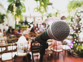 Close-up of microphone in wedding ceremony