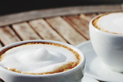 Close-up of cappuccino on table