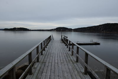 Pier over lake against sky