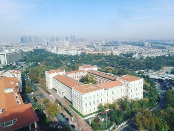 High angle view of buildings in city