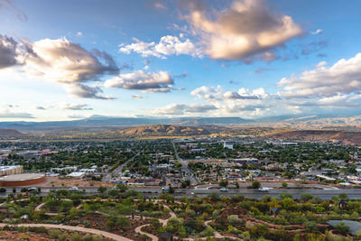 High angle view of st. george against sky during sunset