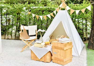 Chairs and table in yard