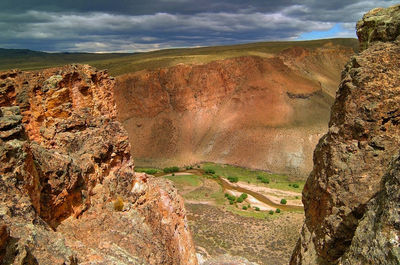 Rock formations on landscape against sky