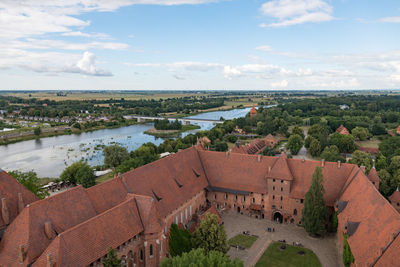 High angle view of townscape against sky