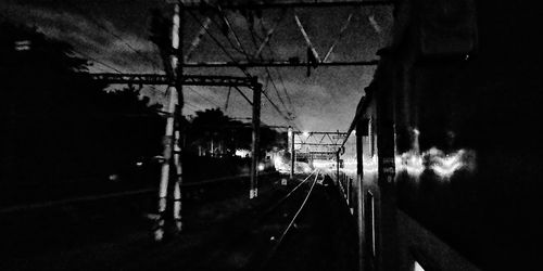 Train on railroad track at night