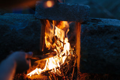 Close-up of bonfire at night