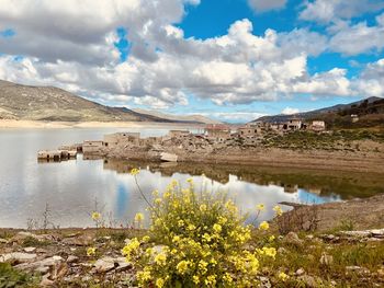 Scenic view of lake against sky