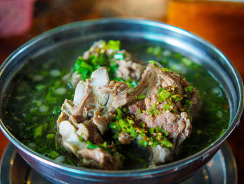 High angle view of food in bowl on table