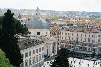 High angle view of buildings in city