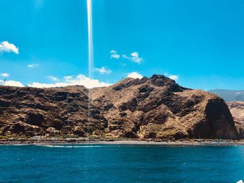 Scenic view of sea against blue sky