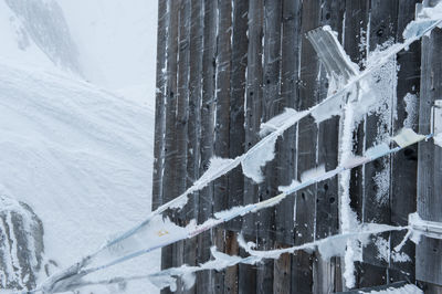 Close-up of icicles covered with snow