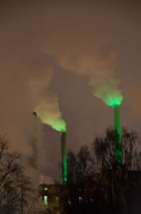 Smoke emitting from illuminated tree at night