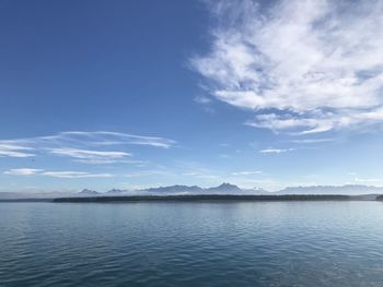 Scenic view of sea against blue sky