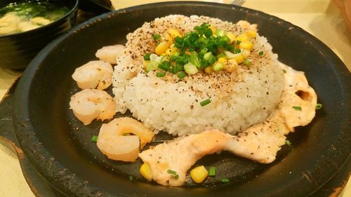 High angle view of food in plate