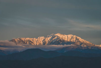 Scenic view of mountains against sky during sunset