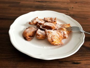 High angle view of dessert in plate on table