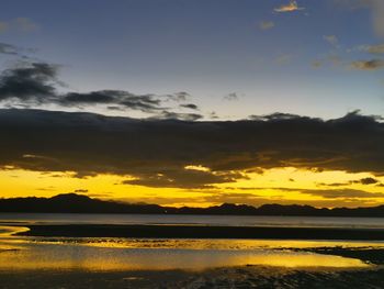 Scenic view of lake against sky during sunset